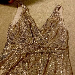 David’s bridal gold sequin V Neck Dress